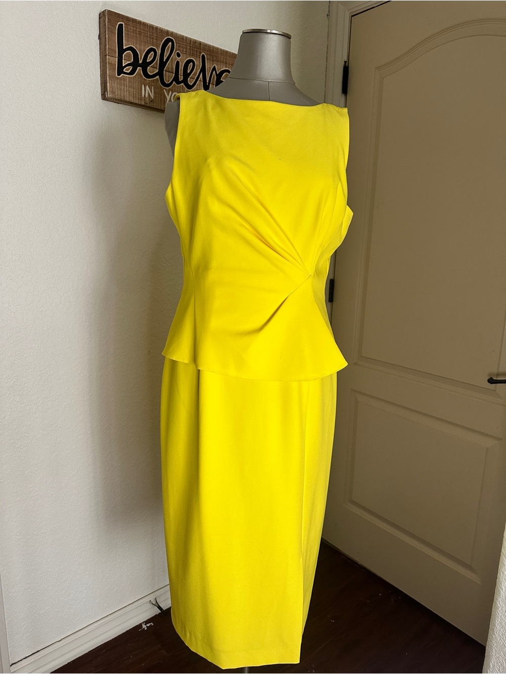 ANTONIO MELANI Bright Yellow Twist-Peplum Sheath Dress